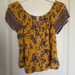 No Boundaries Yellow Blue Floral Top